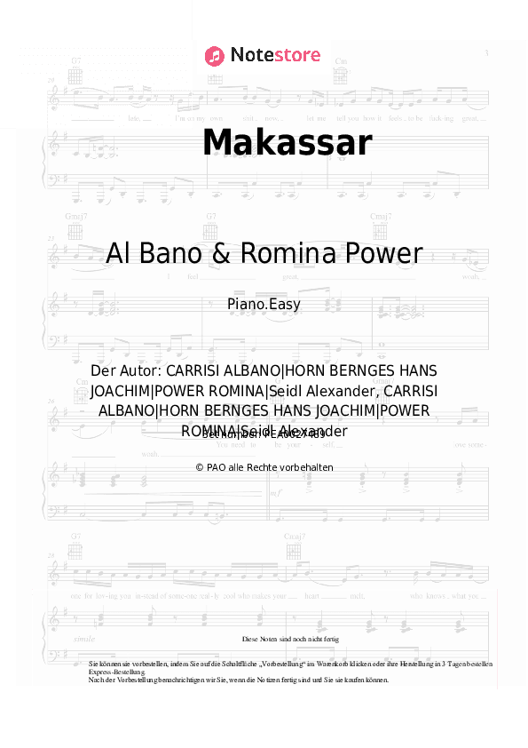 Einfache Noten Al Bano & Romina Power - Makassar - Klavier.Einfach