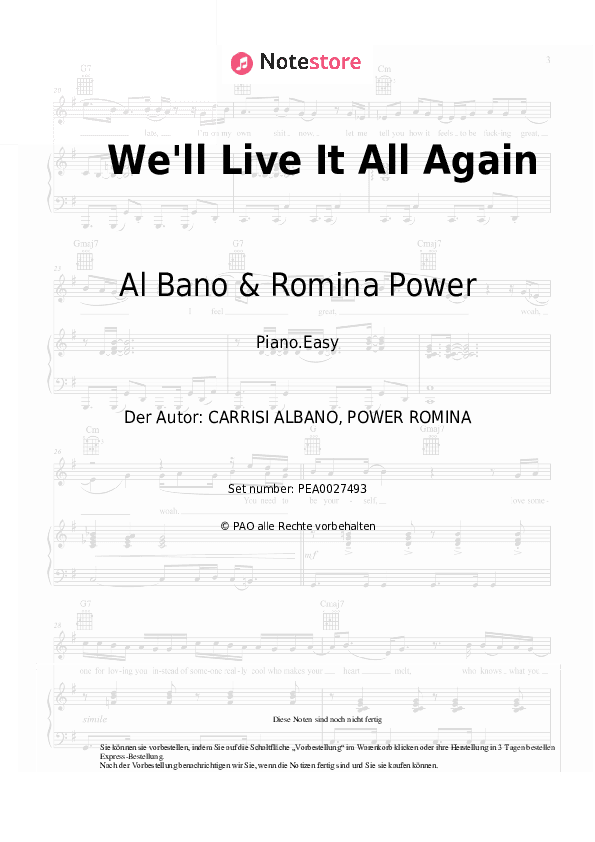 Einfache Noten Al Bano & Romina Power - We'll Live It All Again - Klavier.Einfach