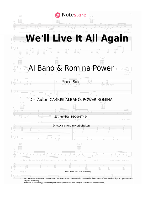 Noten Al Bano & Romina Power - We'll Live It All Again - Klavier.Solo