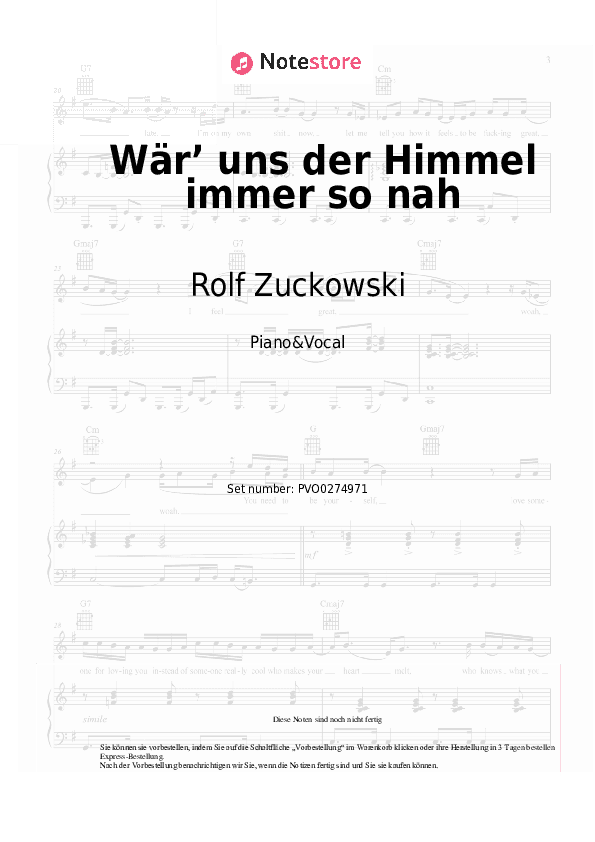 Noten mit Gesang Rolf Zuckowski - Wär’ uns der Himmel immer so nah - Klavier&Gesang
