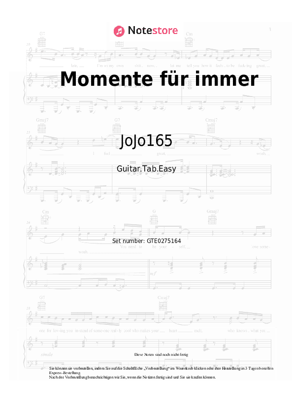Einfache Tabs JoJo165 - Momente für immer - Gitarre.Tabs.Einfach