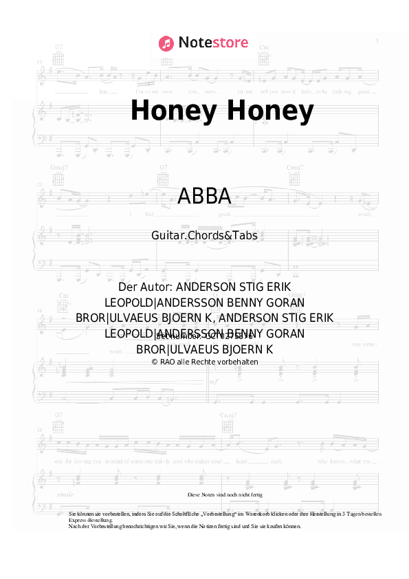 Akkorde ABBA - Honey Honey - Gitarren.Akkorde&Tabas