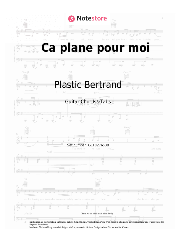 Akkorde Plastic Bertrand - Ca plane pour moi - Gitarren.Akkorde&Tabas