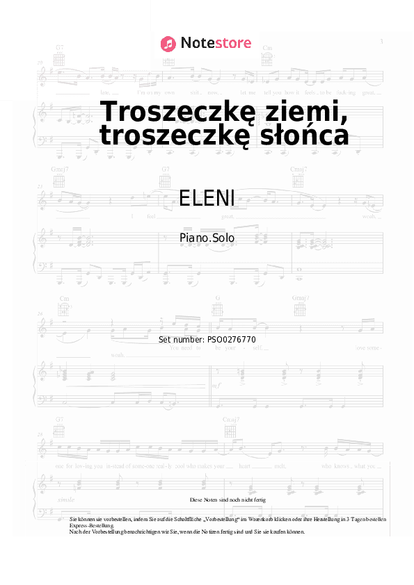 Noten ELENI - Troszeczkę ziemi, troszeczkę słońca - Klavier.Solo