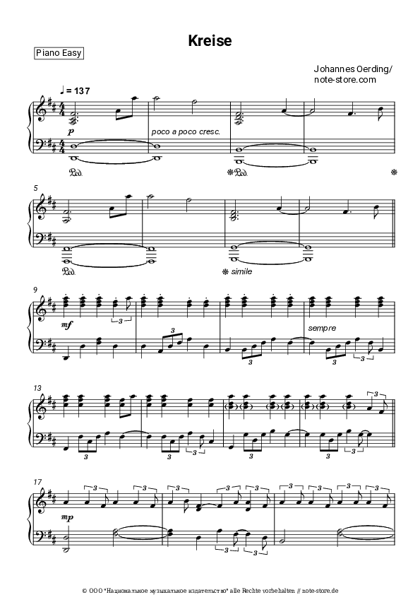 Einfache Noten Johannes Oerding - Kreise - Klavier.Einfach