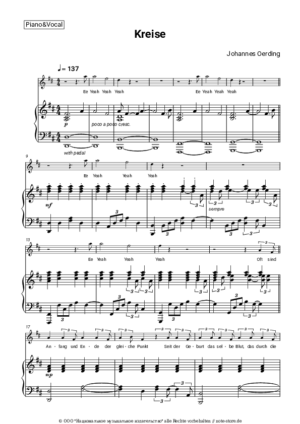 Noten mit Gesang Johannes Oerding - Kreise - Klavier&Gesang