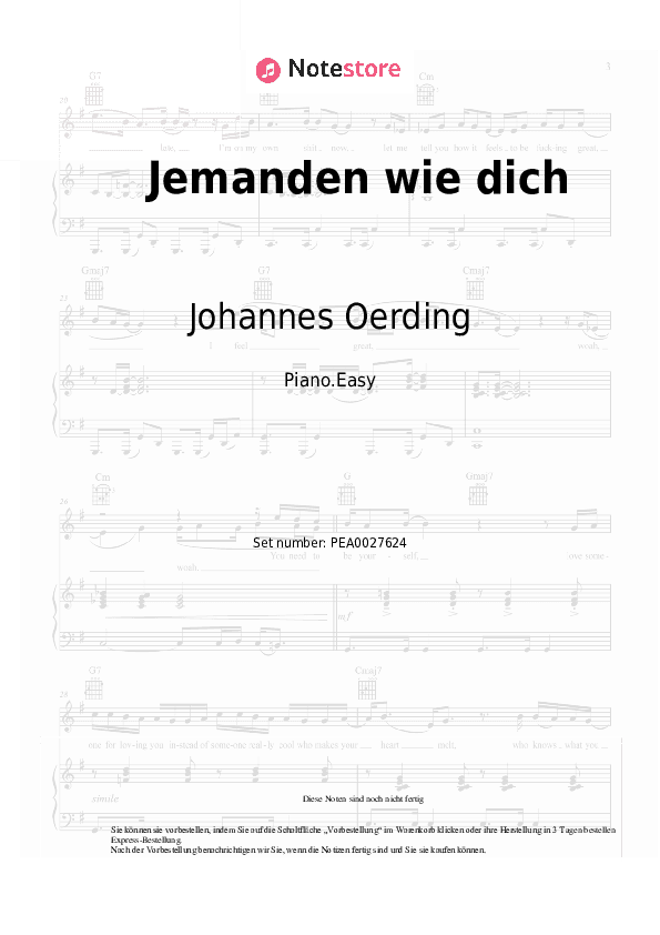 Einfache Noten Johannes Oerding - Jemanden wie dich - Klavier.Einfach