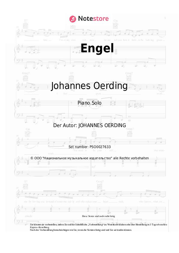 Noten Johannes Oerding - Engel - Klavier.Solo