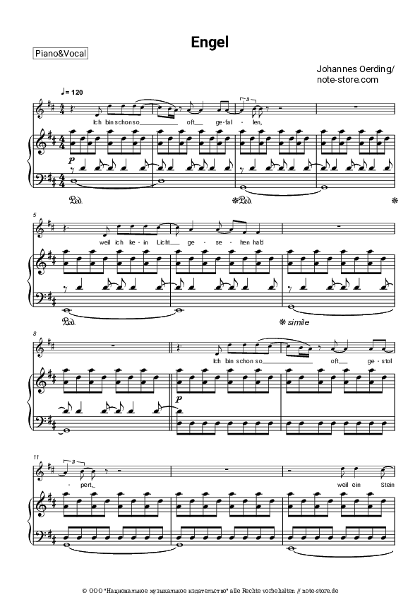 Noten mit Gesang Johannes Oerding - Engel - Klavier&Gesang