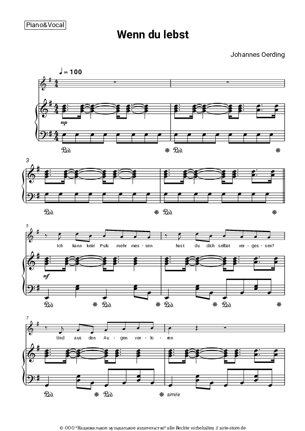 Noten mit Gesang Johannes Oerding - Wenn du lebst - Klavier&Gesang