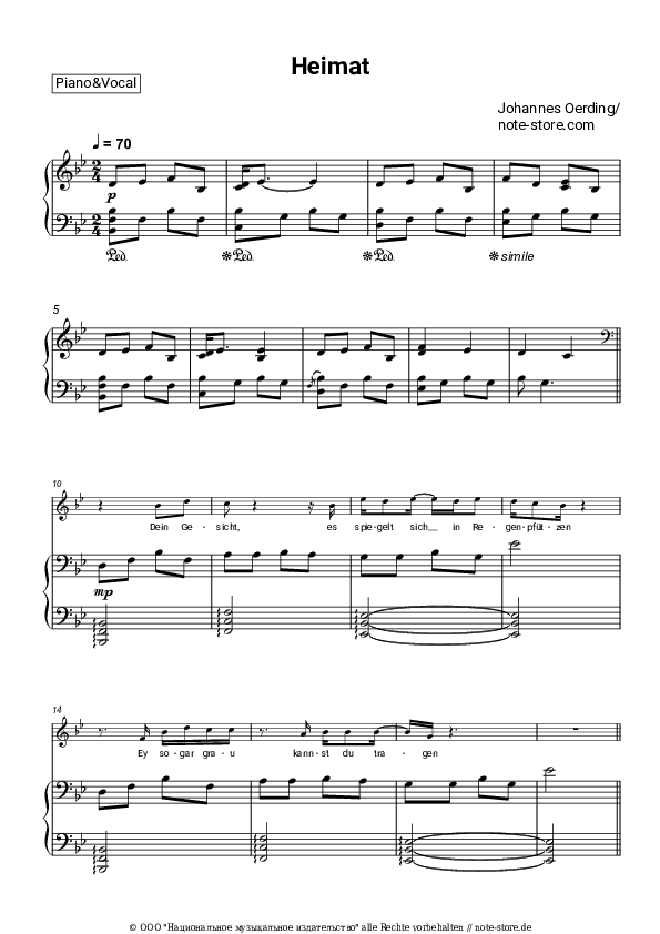 Noten mit Gesang Johannes Oerding - Heimat - Klavier&Gesang