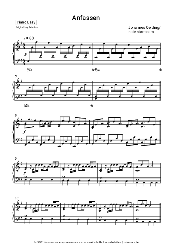 Einfache Noten Johannes Oerding - Anfassen - Klavier.Einfach