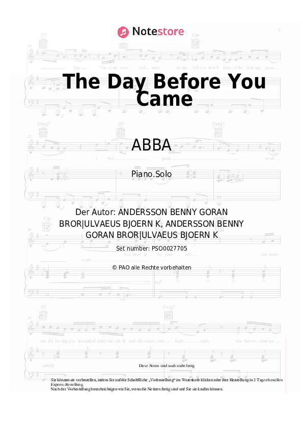Noten ABBA - The Day Before You Came - Klavier.Solo