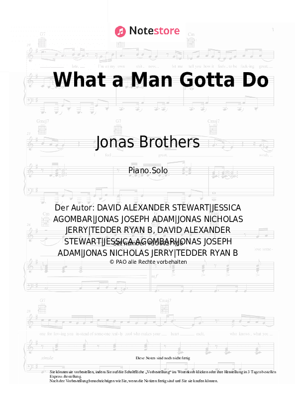 Noten Jonas Brothers - What a Man Gotta Do - Klavier.Solo