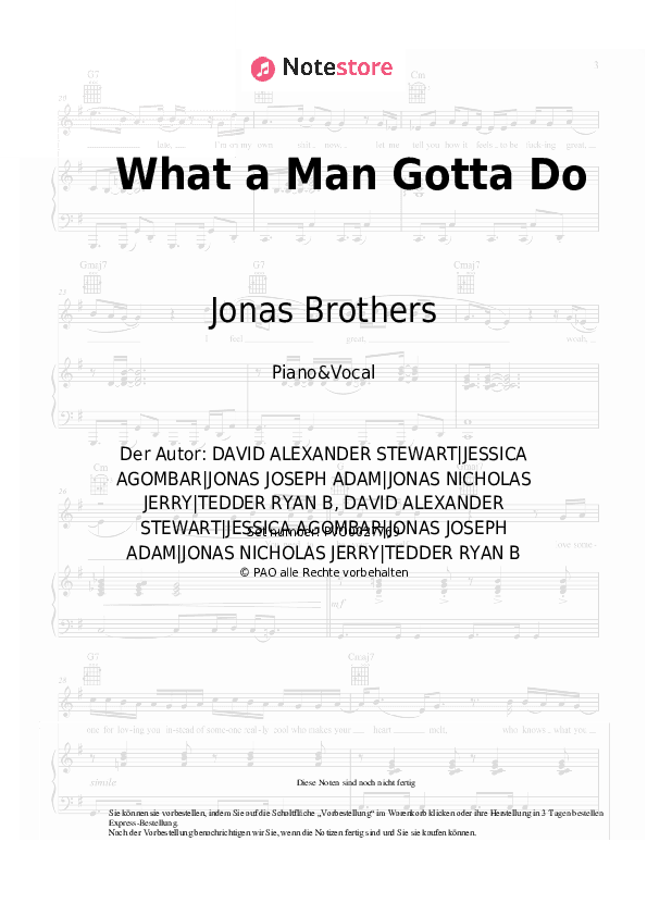 Noten mit Gesang Jonas Brothers - What a Man Gotta Do - Klavier&Gesang