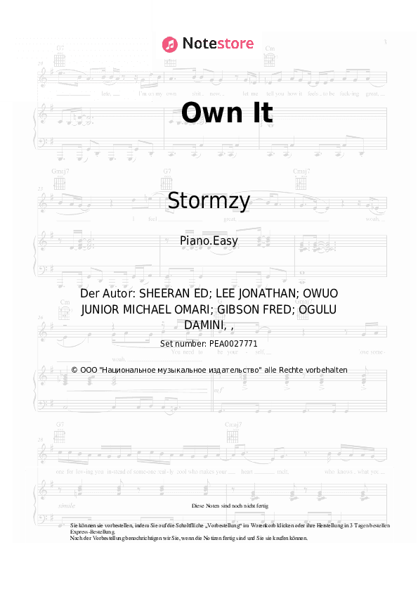 Einfache Noten Stormzy, Ed Sheeran, Burna Boy - Own It - Klavier.Einfach