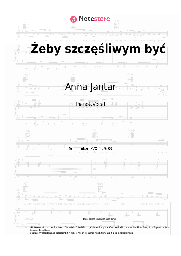 Noten mit Gesang Anna Jantar - Żeby szczęśliwym być - Klavier&Gesang
