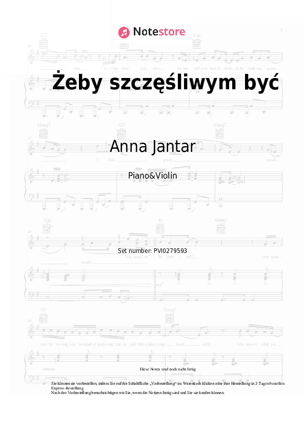Noten Anna Jantar - Żeby szczęśliwym być - Klavier&Geige