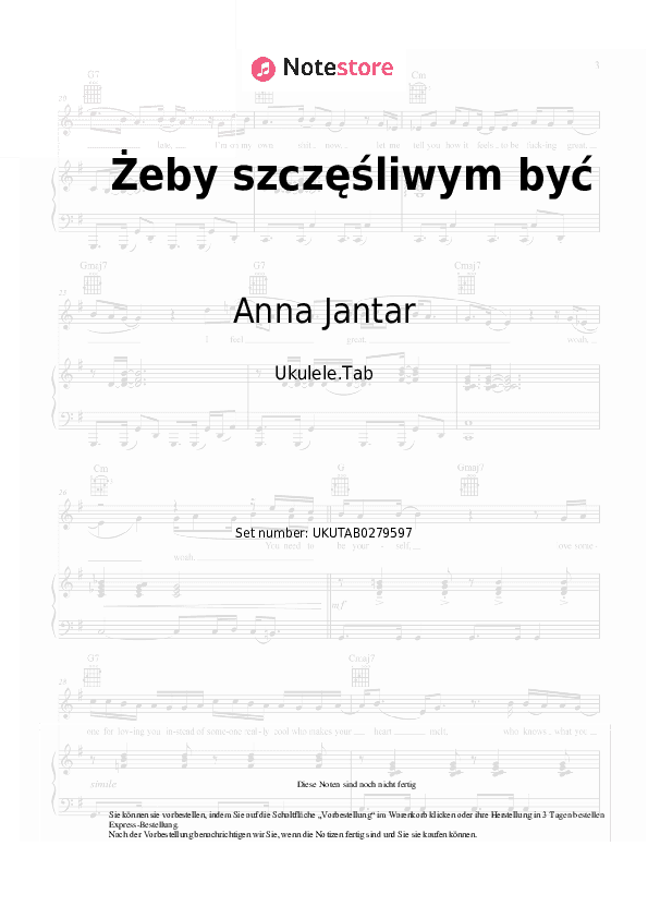 Noten Anna Jantar - Żeby szczęśliwym być - Ukulele.Tabs