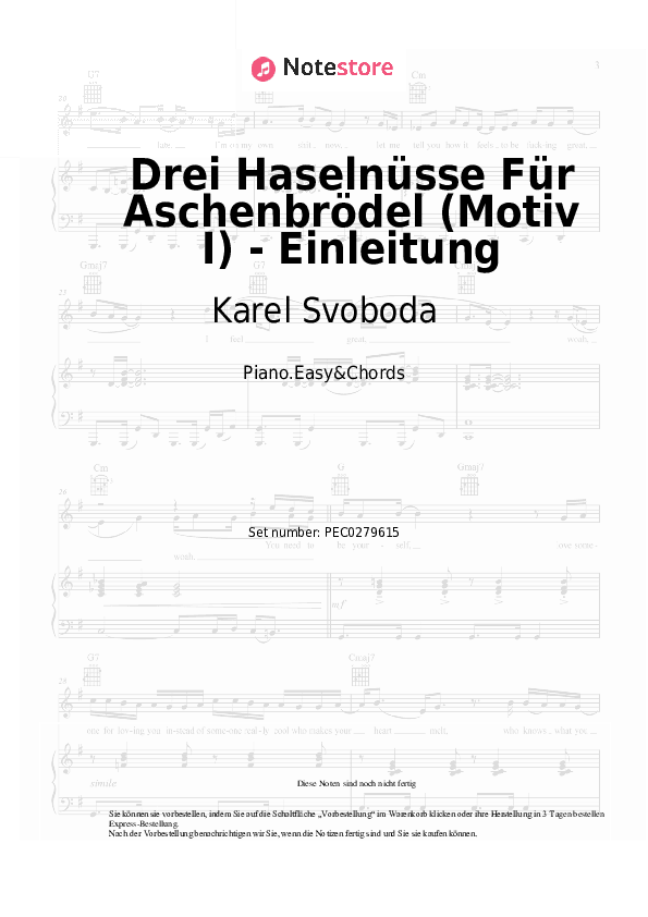 Einfache Noten und Akkorde Karel Svoboda - Drei Haselnüsse Für Aschenbrödel (Motiv I) - Einleitung - Klavier.Einfach&Akkorde