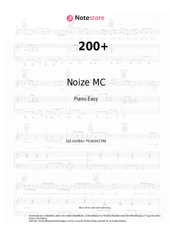 Einfache Noten Noize MC - 200+ - Klavier.Einfach