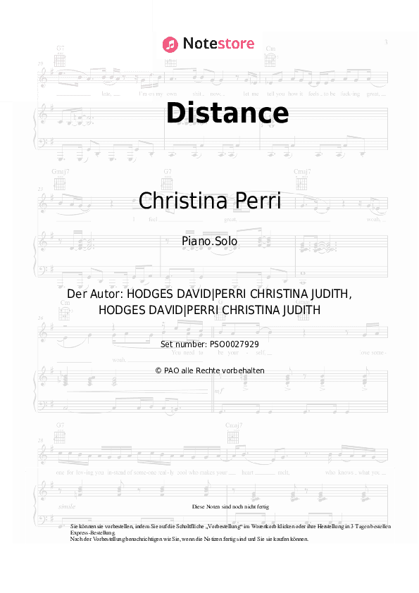 Noten Christina Perri, Jason Mraz - Distance - Klavier.Solo