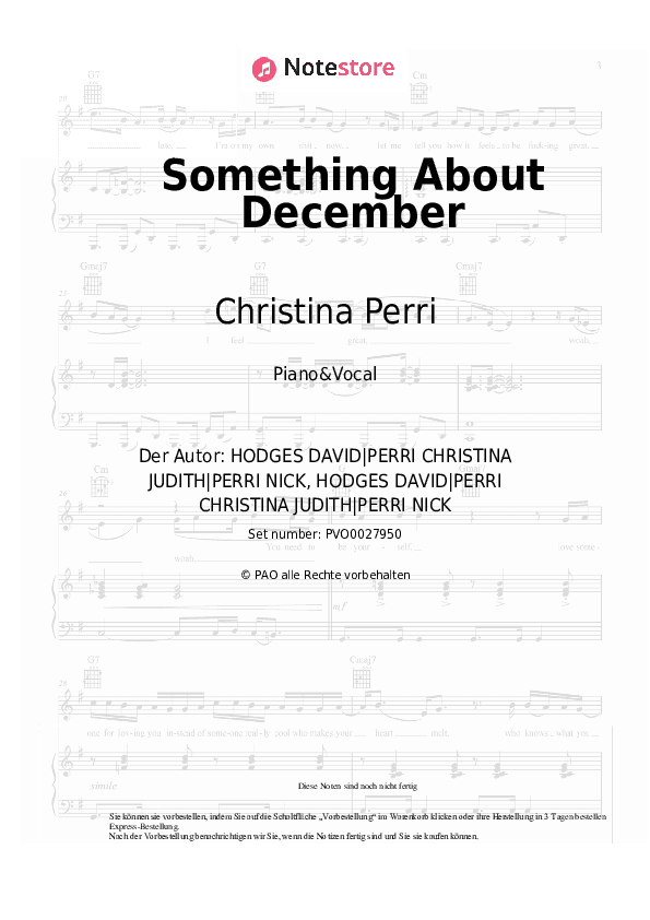 Noten mit Gesang Christina Perri - Something About December - Klavier&Gesang