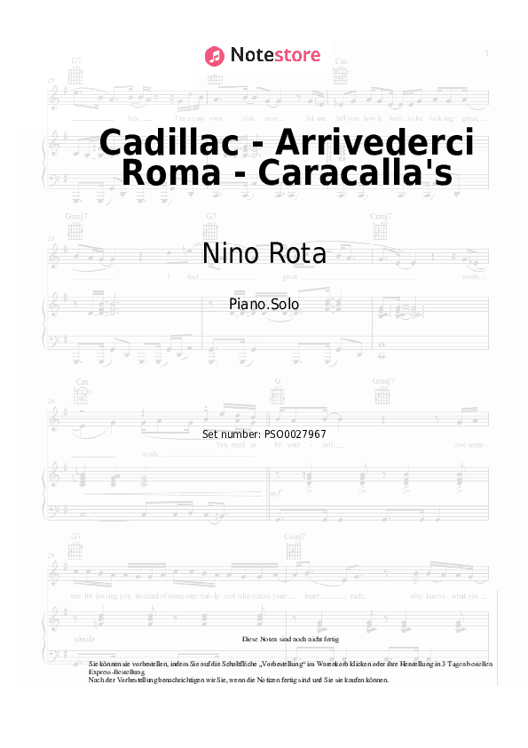 Noten Nino Rota - Cadillac - Arrivederci Roma - Caracalla's - Klavier.Solo