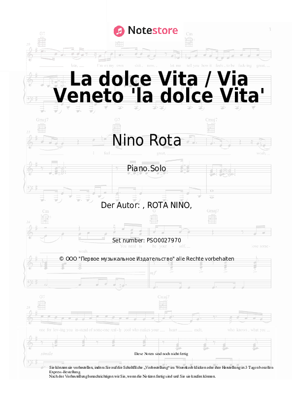 Noten Nino Rota - La dolce Vita / Via Veneto 'la dolce Vita' - Klavier.Solo