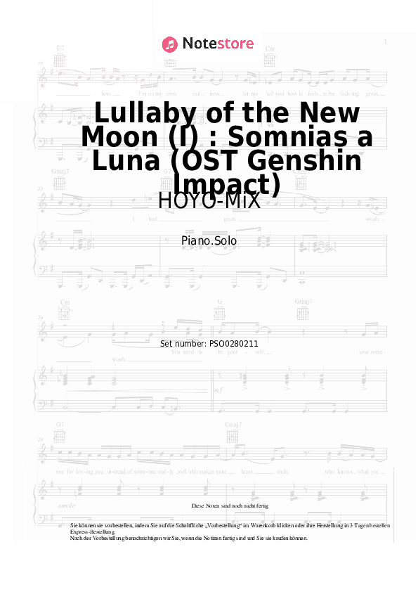 Noten HOYO-MiX - Lullaby of the New Moon (I) : Somnias a Luna (OST Genshin Impact) - Klavier.Solo