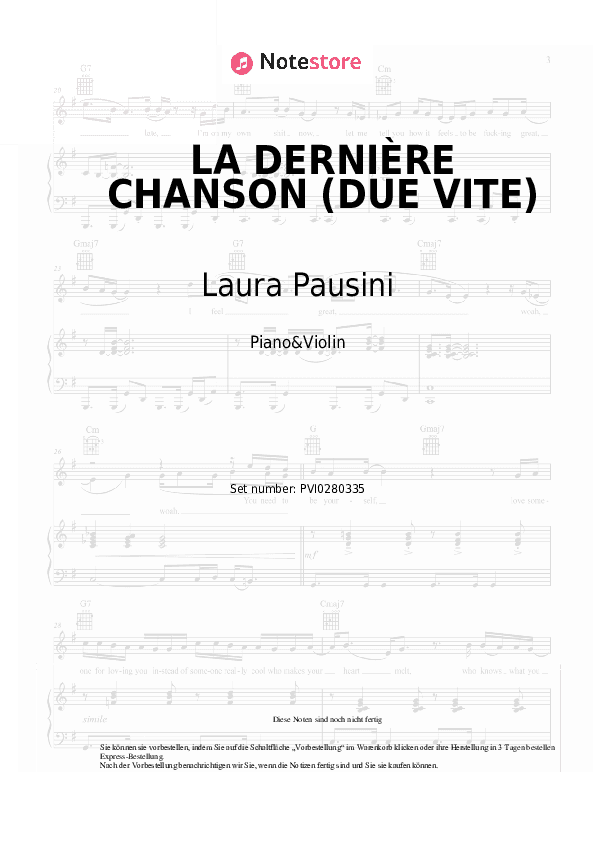 Noten Laura Pausini, Julien Lieb - LA DERNIÈRE CHANSON (DUE VITE) - Klavier&Geige
