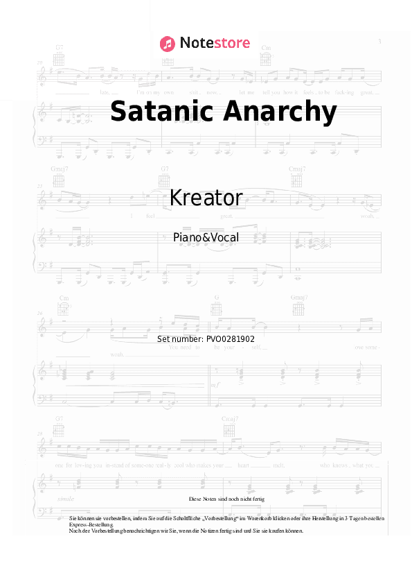 Noten mit Gesang Kreator - Satanic Anarchy - Klavier&Gesang