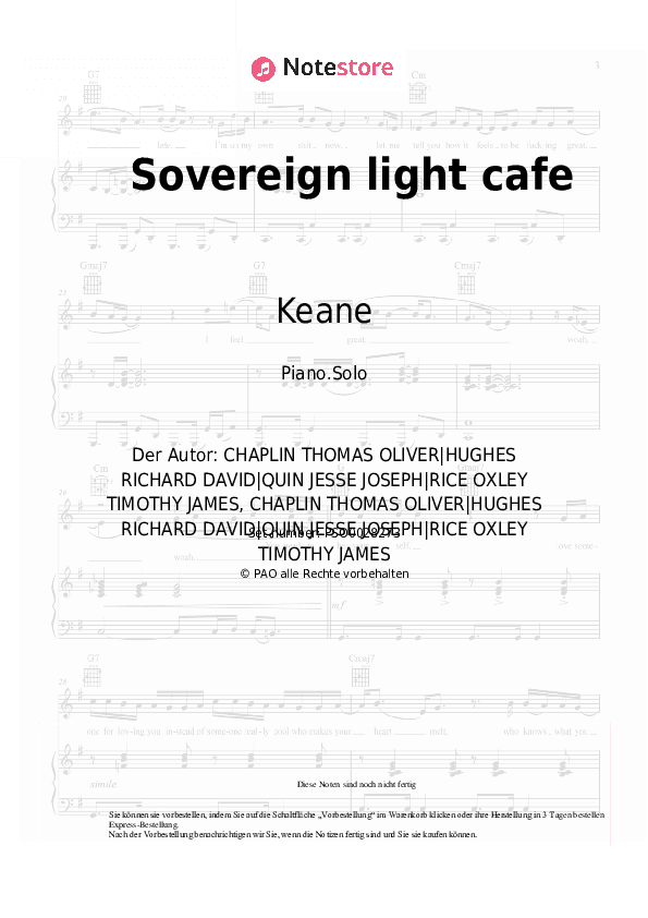 Noten Keane - Sovereign light cafe - Klavier.Solo