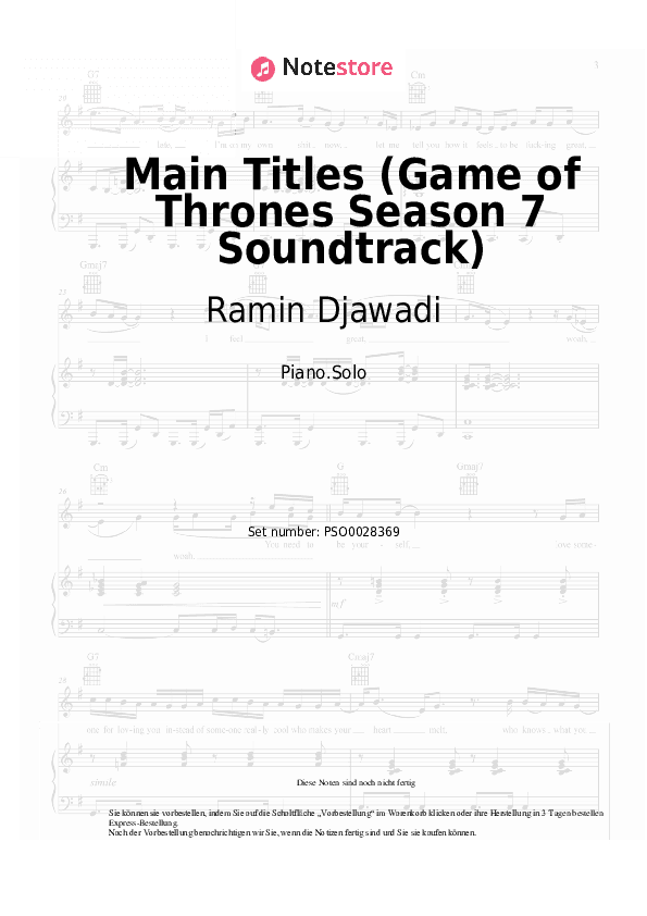 Noten Ramin Djawadi - Main Titles (Game of Thrones Season 7 Soundtrack) - Klavier.Solo