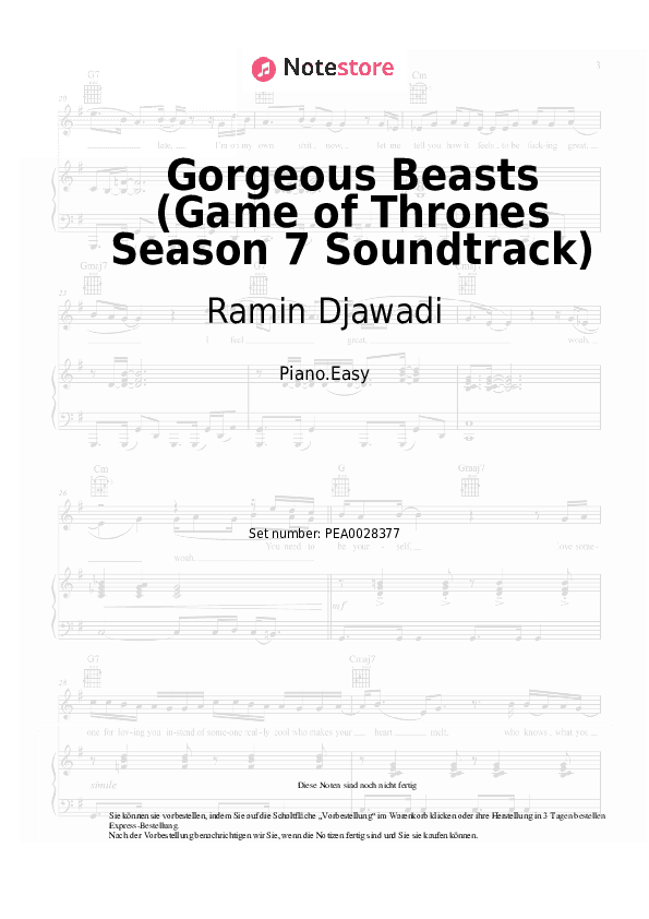 Einfache Noten Ramin Djawadi - Gorgeous Beasts (Game of Thrones Season 7 Soundtrack) - Klavier.Einfach