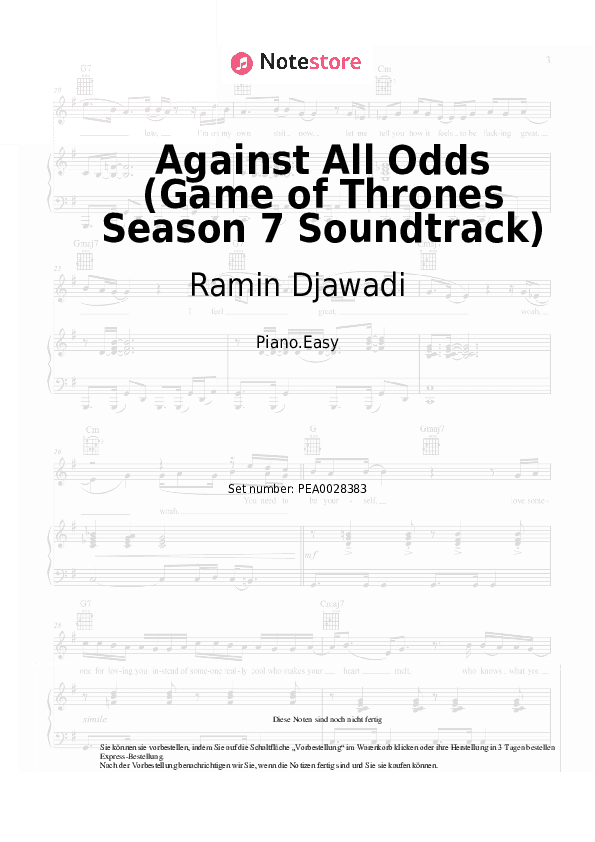 Einfache Noten Ramin Djawadi - Against All Odds (Game of Thrones Season 7 Soundtrack) - Klavier.Einfach