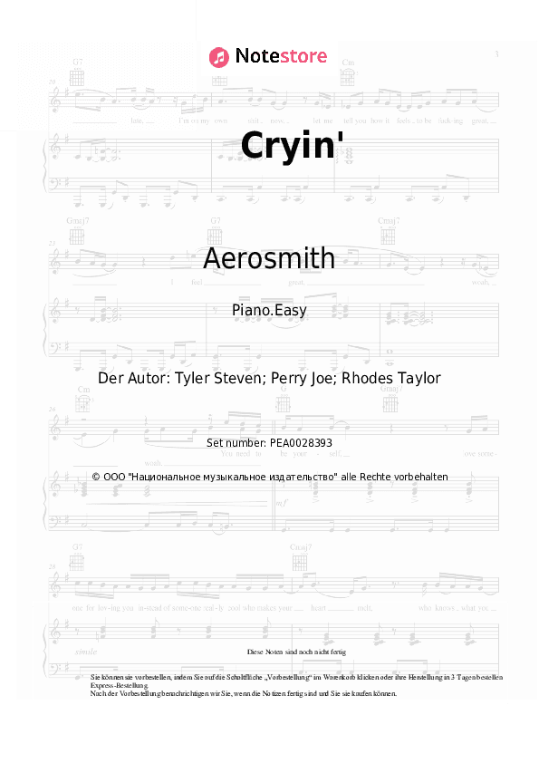 Einfache Noten Aerosmith - Cryin' - Klavier.Einfach