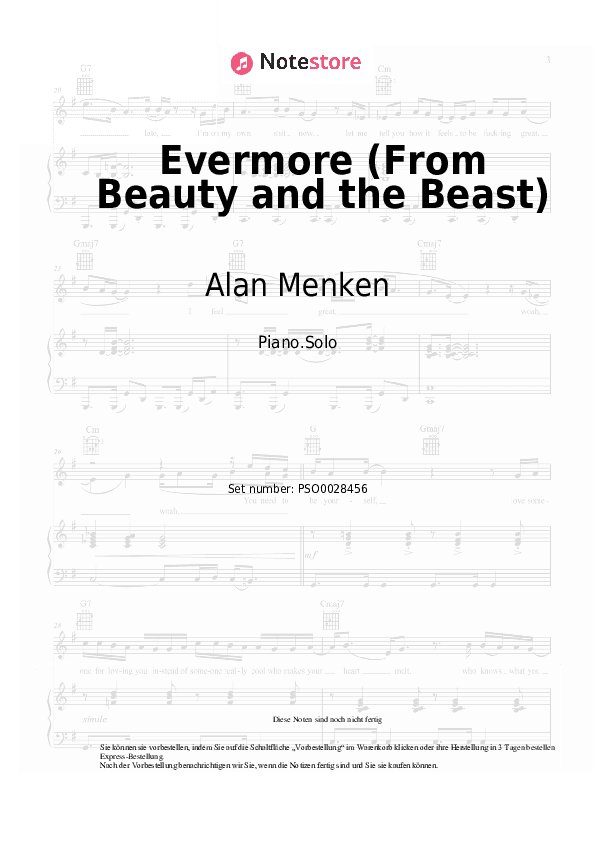 Noten Alan Menken - Evermore (From Beauty and the Beast) - Klavier.Solo