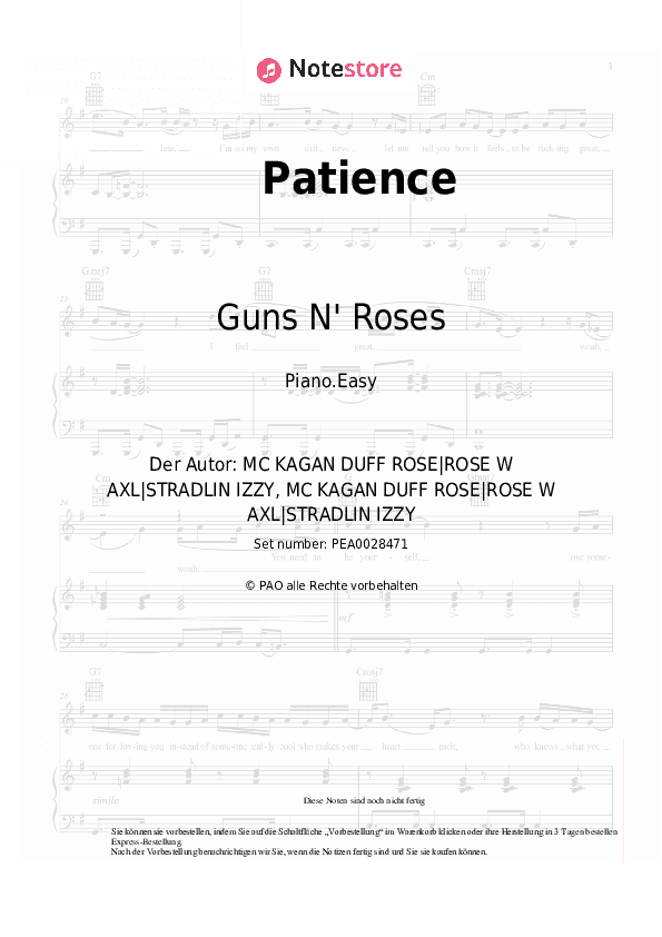 Einfache Noten Guns N' Roses - Patience - Klavier.Einfach