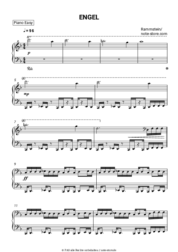 Einfache Noten Rammstein - Engel - Klavier.Einfach