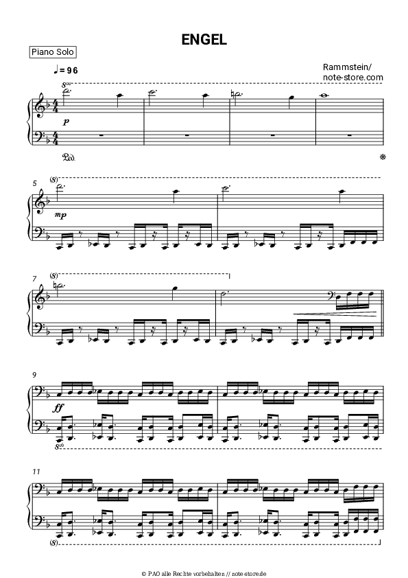Noten Rammstein - Engel - Klavier.Solo