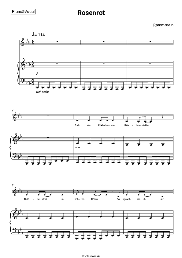 Noten mit Gesang Rammstein - Rosenrot - Klavier&Gesang