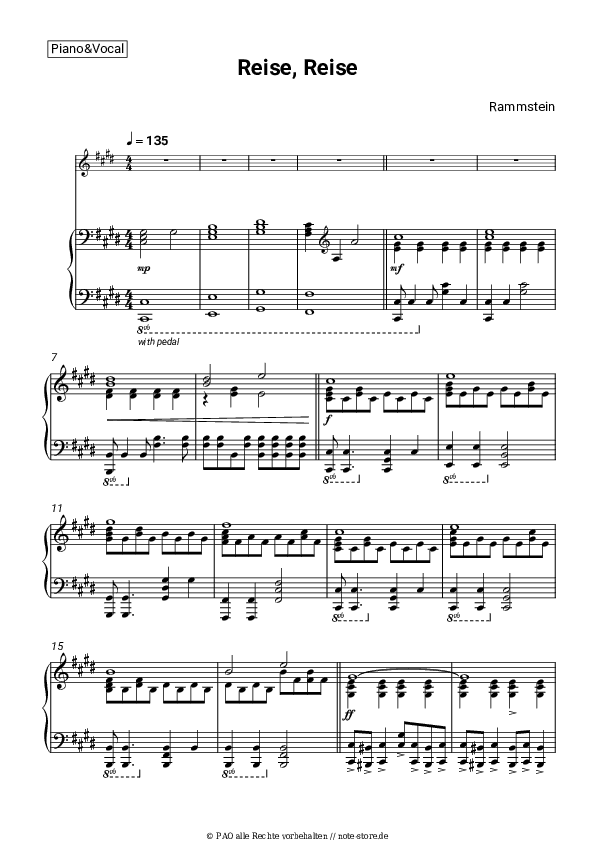 Noten mit Gesang Rammstein - Reise, Reise - Klavier&Gesang