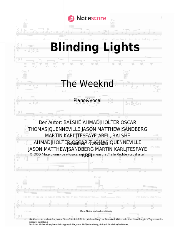 Noten mit Gesang The Weeknd - Blinding Lights - Klavier&Gesang