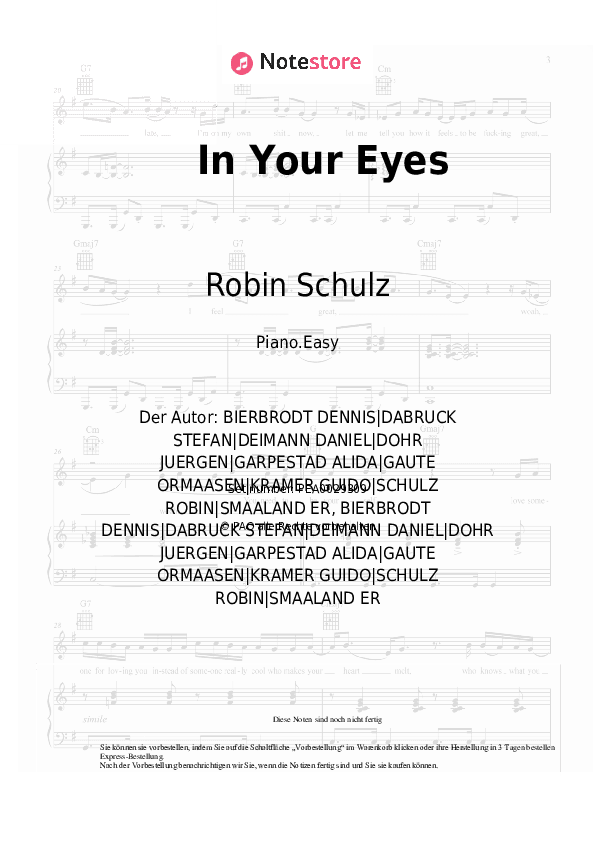 Einfache Noten Robin Schulz, Alida - In Your Eyes - Klavier.Einfach
