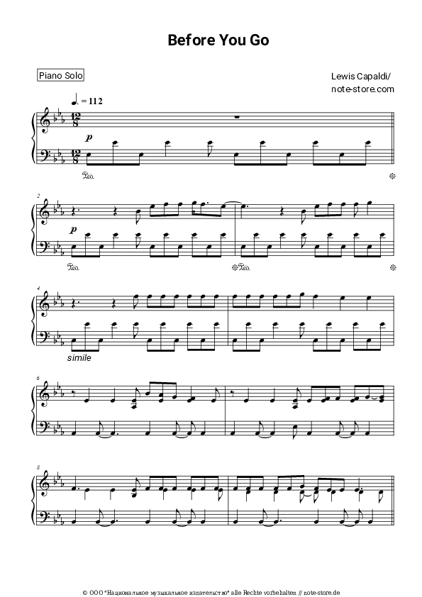 Noten Lewis Capaldi - Before You Go - Klavier.Solo
