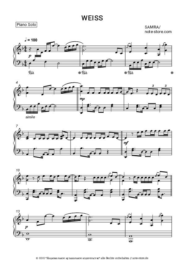 Noten Samra - Weiss - Klavier.Solo
