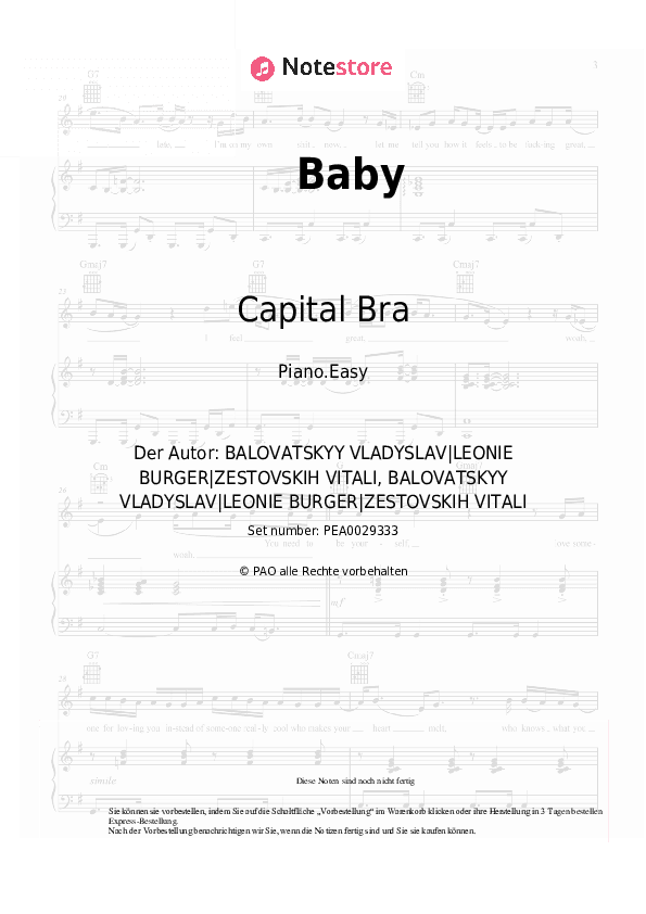 Einfache Noten Capital Bra, VIZE - Baby - Klavier.Einfach