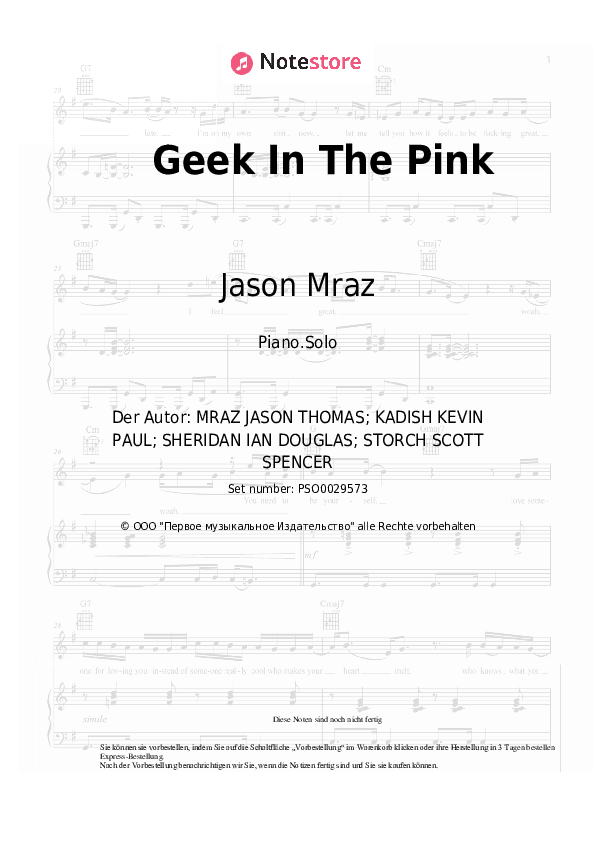 Noten Jason Mraz - Geek In The Pink - Klavier.Solo