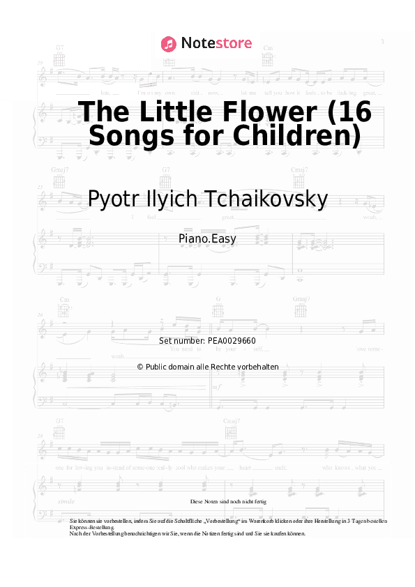 Einfache Noten Pyotr Ilyich Tchaikovsky - The Little Flower (16 Songs for Children) - Klavier.Einfach